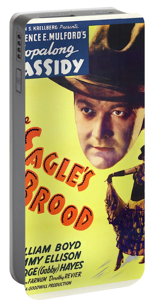 Hopalong Portable Battery Charger featuring the mixed media ''The Eagle's Brood'' -b, with Hopalong Cassidy, 1935 by Stars on Art