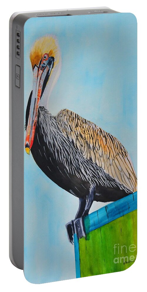 Pelican Portable Battery Charger featuring the painting The Elegant Mrs. Pelican by John W Walker
