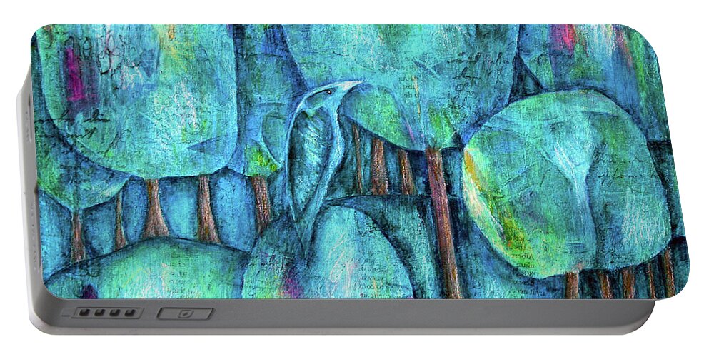 Green Portable Battery Charger featuring the painting The Emerald Forest by Winona's Sunshyne