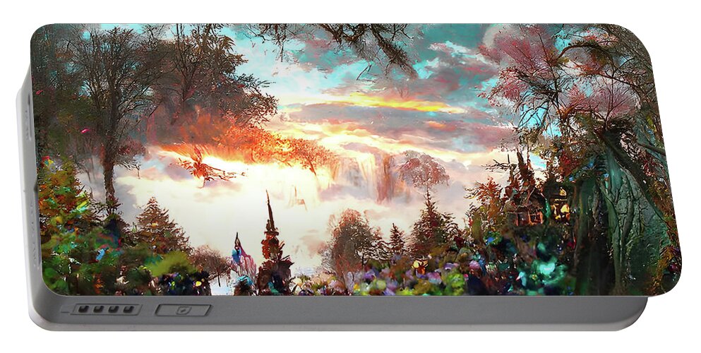 Abstract Portable Battery Charger featuring the digital art The Enchanting Land of the Fae by Annalisa Rivera-Franz