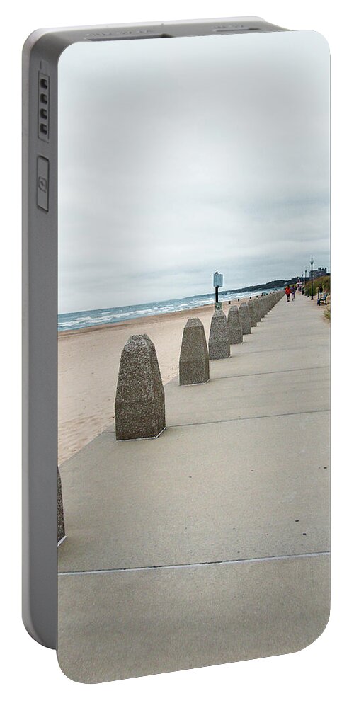 Lake Michigan Portable Battery Charger featuring the mixed media The End of Summer by Terry Webb Harshman