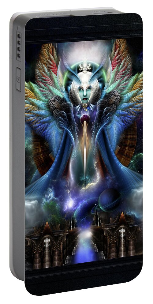 Fractal Portable Battery Charger featuring the digital art The Eternal Majesty Of Thera Fractal Art Fantasy Portrait Composition by Xzendor7 by Xzendor7