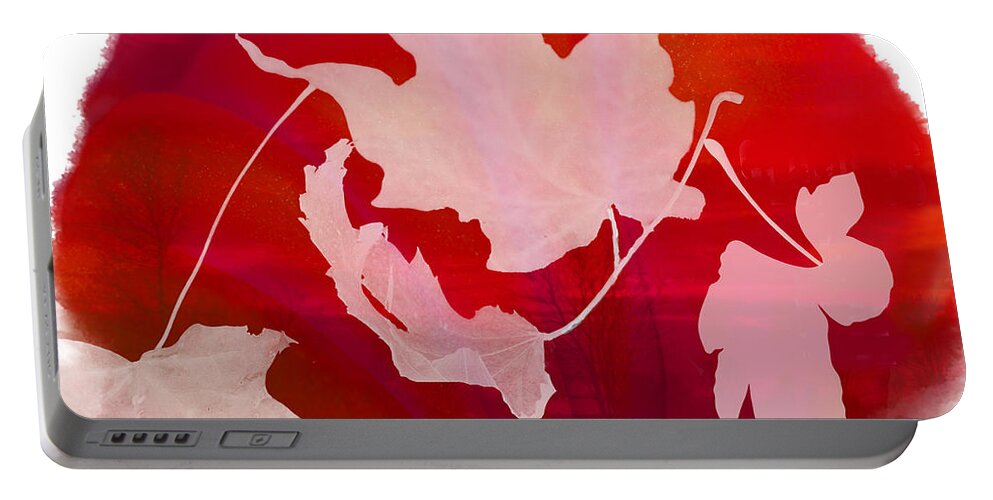 Red Portable Battery Charger featuring the mixed media The Falling Leaves by Moira Law