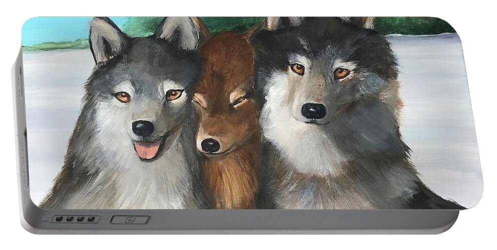 Wolf Portable Battery Charger featuring the painting The Family by Deborah Naves