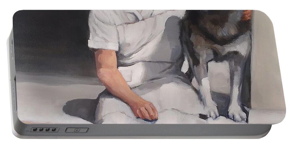 Woman Portable Battery Charger featuring the painting The Farm Dog by Jean Cormier