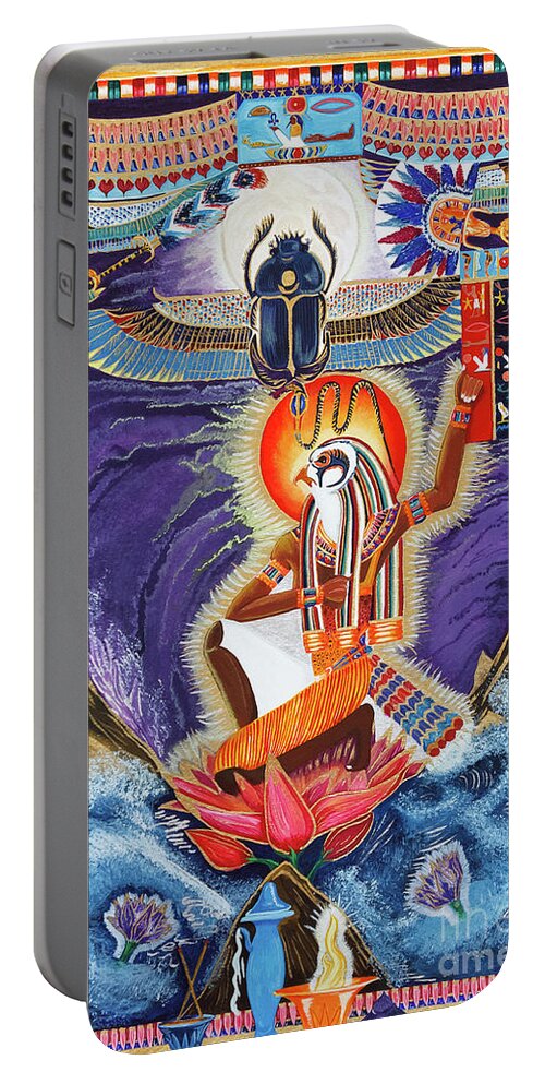 Ra Portable Battery Charger featuring the mixed media The Father Ra by Ptahmassu Nofra-Uaa