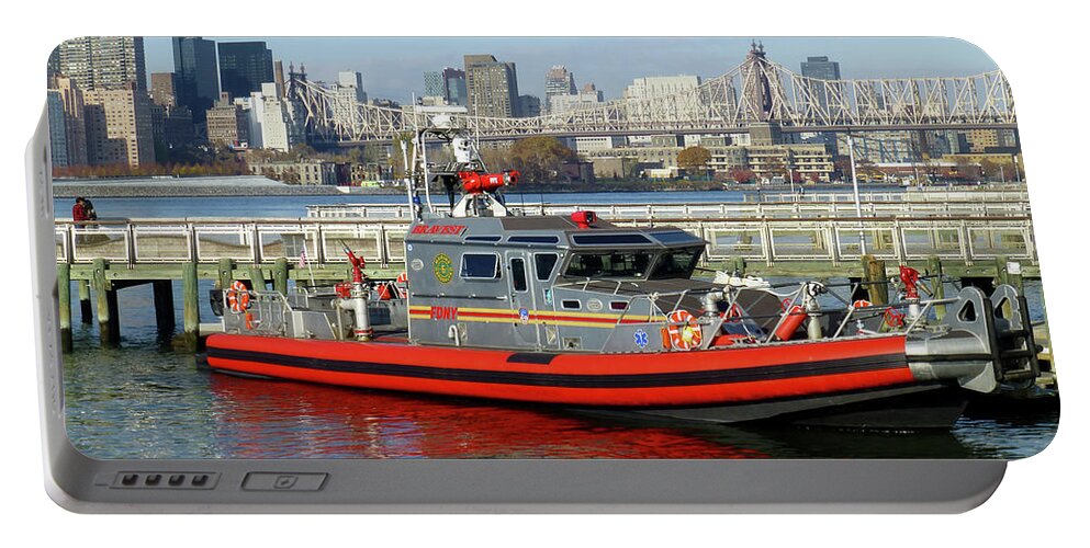 Fdny Portable Battery Charger featuring the photograph The Fireboat the Bravest by Steven Spak