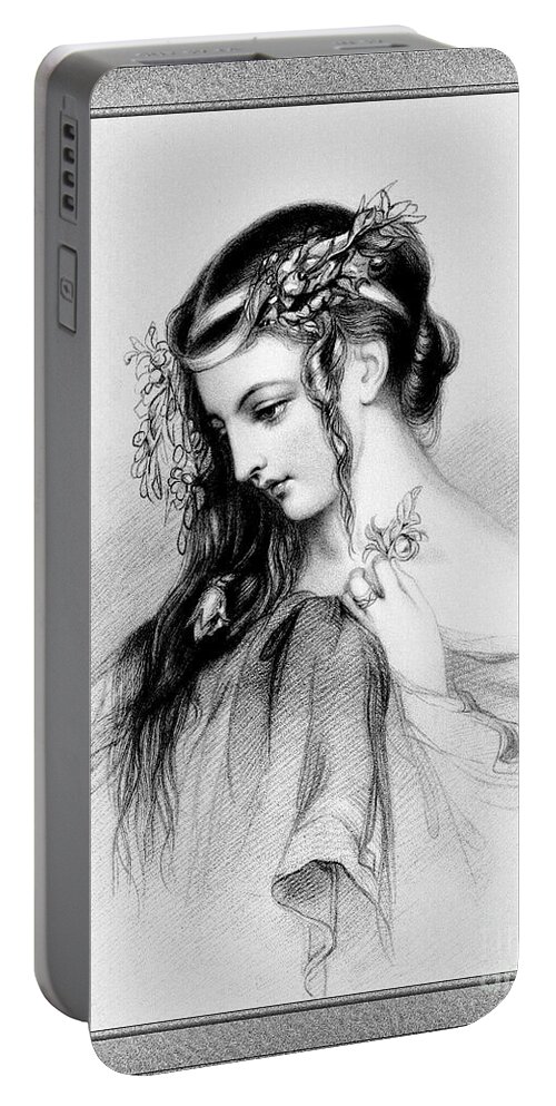 Flower Girl Portable Battery Charger featuring the drawing The Flower Girl Old Masters Fine Art Illustration by Rolando Burbon