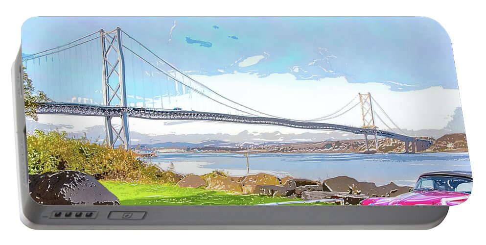The Forth Suspension Bridge Portable Battery Charger featuring the digital art The Forth Suspension Bridge by SnapHappy Photos