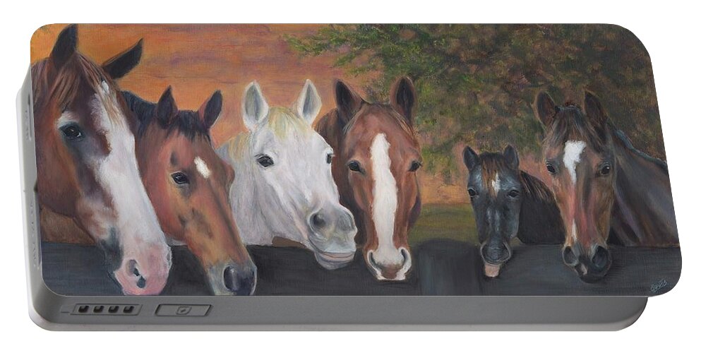 Horses Portable Battery Charger featuring the painting The Gang's All Here by Deborah Butts