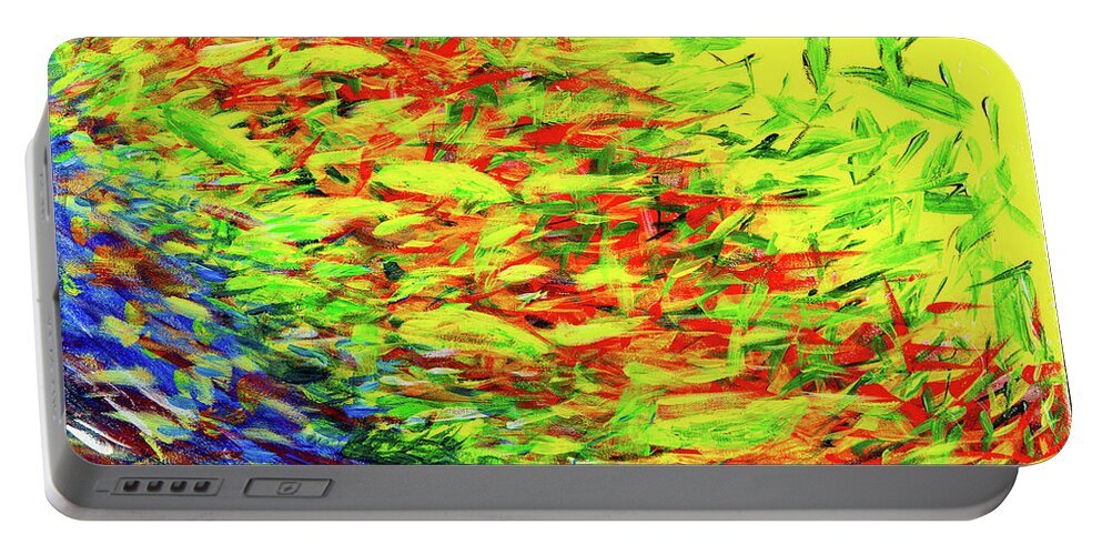 Abstract Portable Battery Charger featuring the digital art The Gathering - Colorful Abstract Contemporary Acrylic Painting by Sambel Pedes