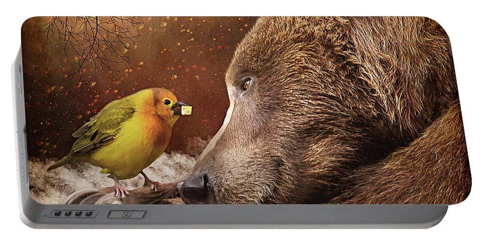 Bear Portable Battery Charger featuring the digital art The Gift by Maggy Pease