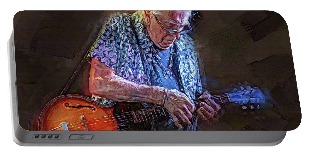 John Mayall Portable Battery Charger featuring the mixed media The Godfather of British Blues by Mal Bray