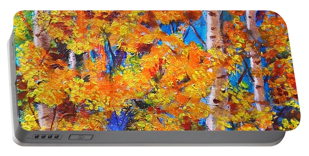 Acrylic On Canvas Portable Battery Charger featuring the painting The Golden Autumn by Asha Sudhaker Shenoy