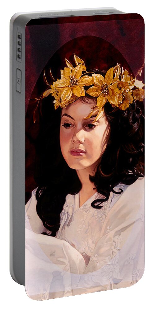 Whelan Portable Battery Charger featuring the painting The Golden Wreath by Patrick Whelan