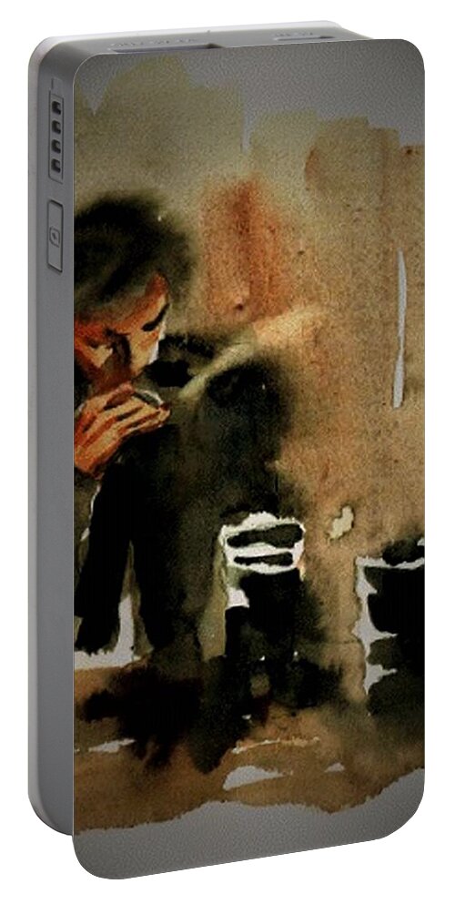  Portable Battery Charger featuring the painting The good old times by Val Byrne