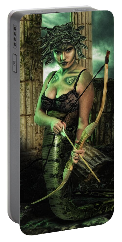 Medusa Portable Battery Charger featuring the digital art The Gorgon by Brad Barton