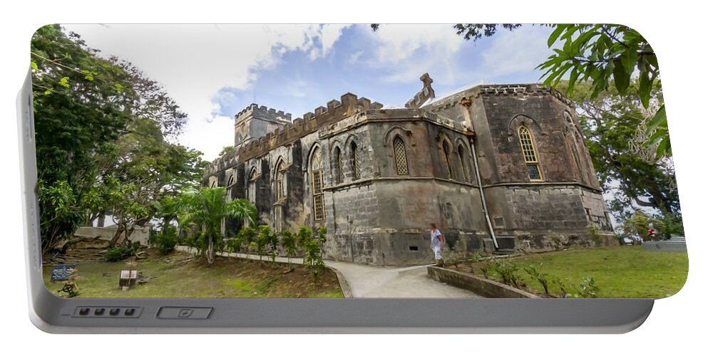 Barbados Portable Battery Charger featuring the photograph The gothic St John's Parish Church on a hilltop in Barbados, an island in the Atlantic/Caribbean by William Kuta