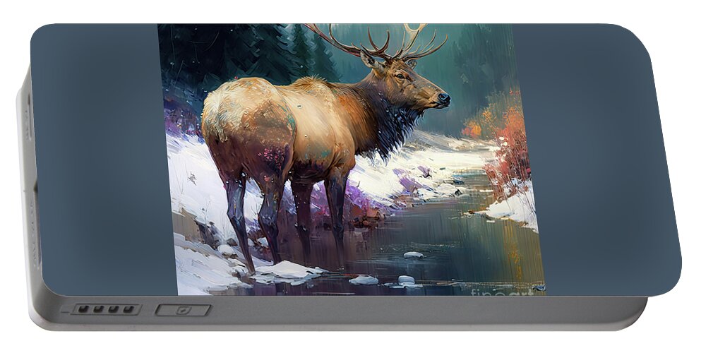 Elk Portable Battery Charger featuring the painting The Great Elk by Tina LeCour