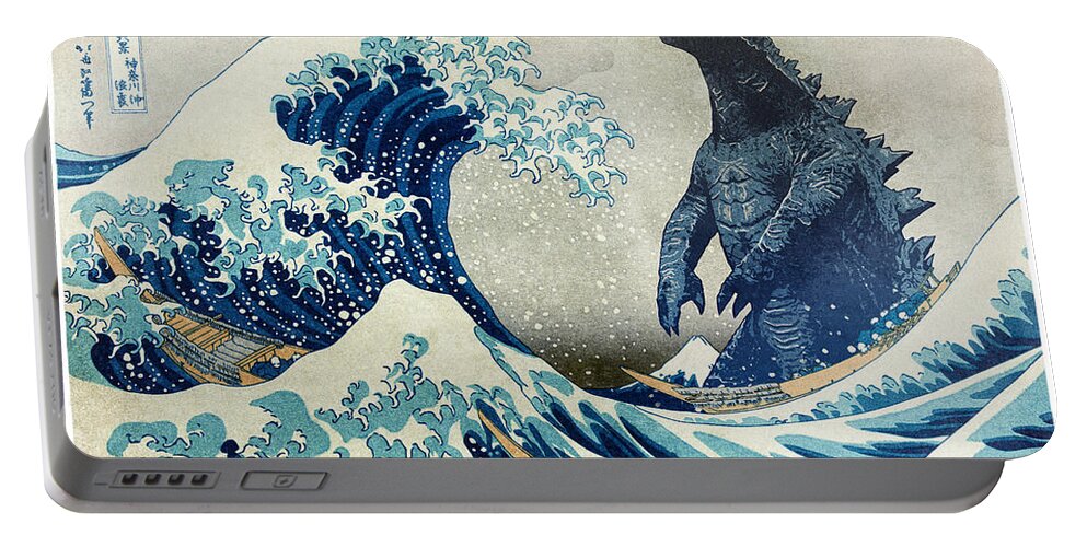 Scifi Portable Battery Charger featuring the digital art The Great Wave with monster by Andrea Gatti