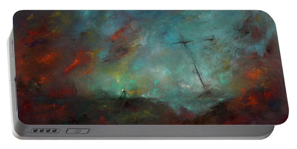 Beacon Portable Battery Charger featuring the painting The Green Beacon by Roger Clarke