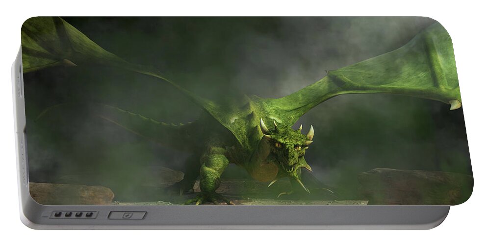 Dragon Portable Battery Charger featuring the digital art The Green Dragon Approaches by Daniel Eskridge