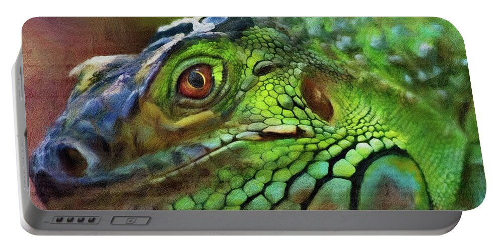 Lizard Portable Battery Charger featuring the digital art The Green Iguana by Russ Harris