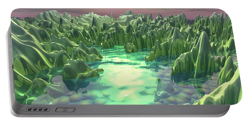 Macro Portable Battery Charger featuring the digital art The Green Planet by Phil Perkins