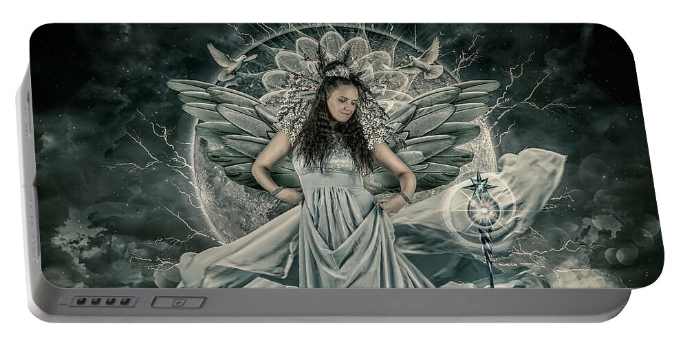 Swans Portable Battery Charger featuring the digital art The Guardian by Maggy Pease
