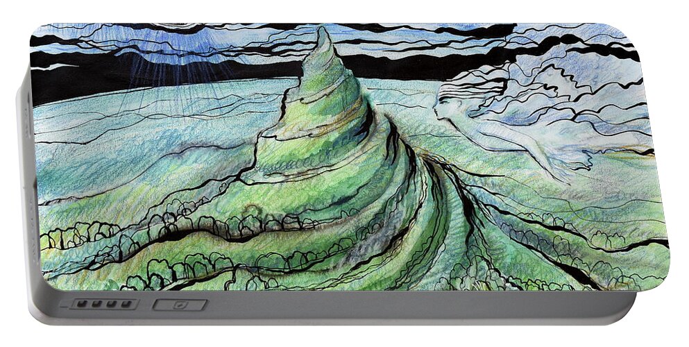 Mountain Portable Battery Charger featuring the painting The Guardian of the Mountain by Valentina Plishchina