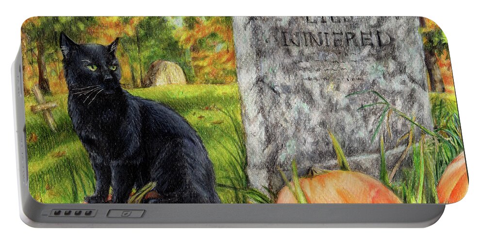 Halloween Portable Battery Charger featuring the drawing The Guardian by Shana Rowe Jackson