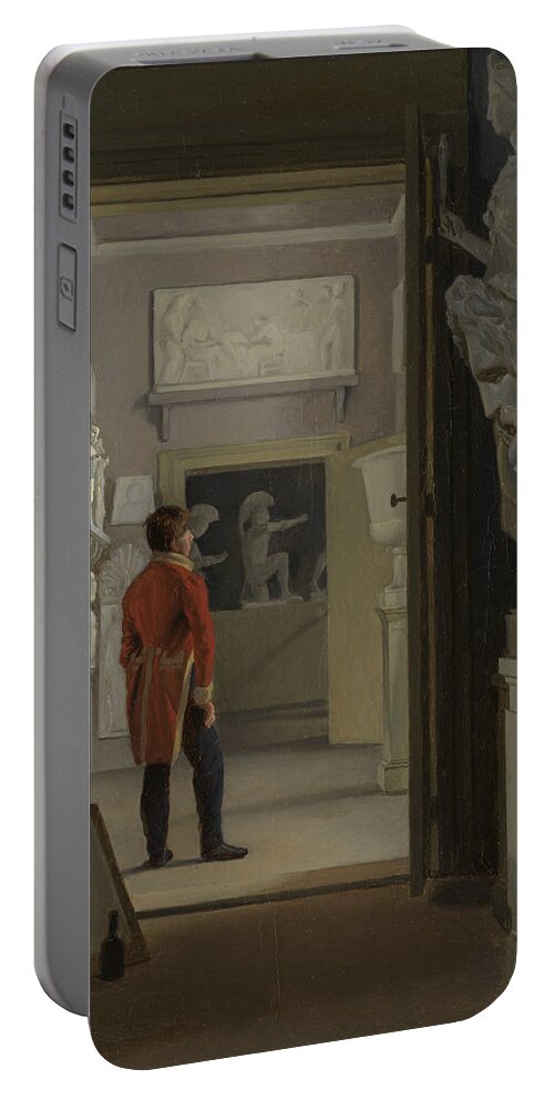 Adam August Muller Portable Battery Charger featuring the painting The Hall of Antiquities at Charlottenborg Palace, Copenhagen, 1830 by Adam August Muller
