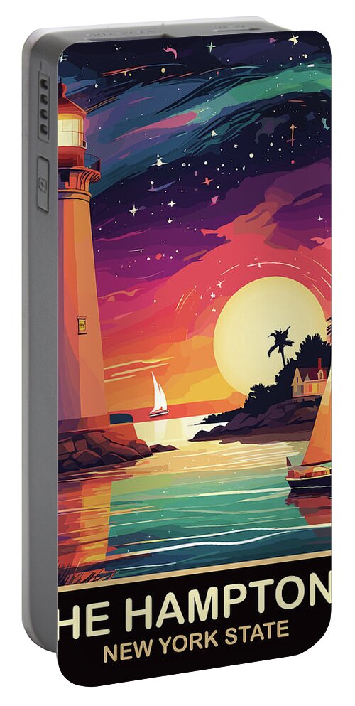 Hamptons Portable Battery Charger featuring the digital art The Hamptons at Night by Long Shot