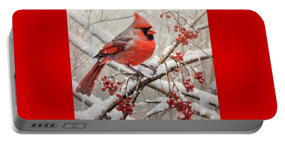 Northern Cardinal Portable Battery Charger featuring the painting The Handsome Northern Cardinal by Tina LeCour