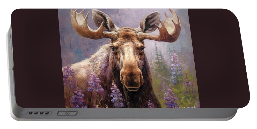 Moose Portable Battery Charger featuring the painting The Happy Moose by Tina LeCour