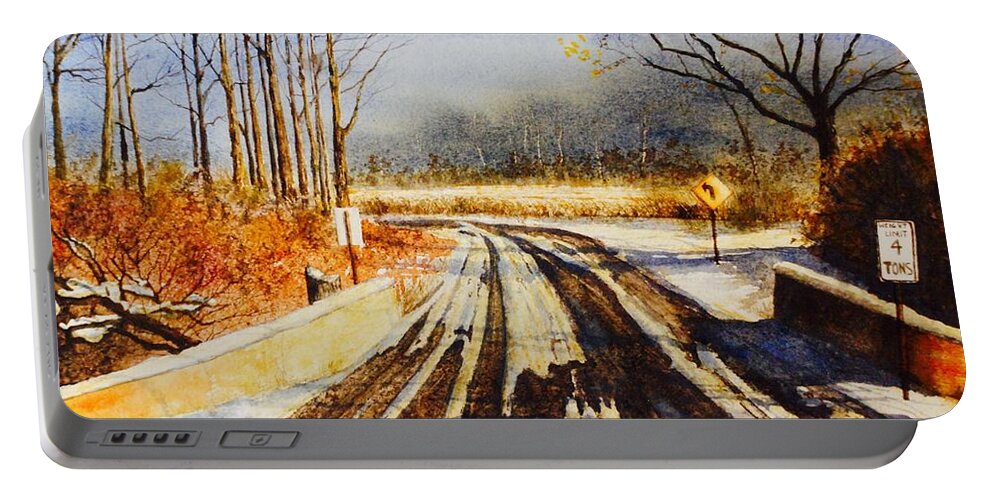 Just One Of Those Old Country Roads In The Midwest. In The Heart Of The Winter Portable Battery Charger featuring the painting The Heart of Winter by John Glass