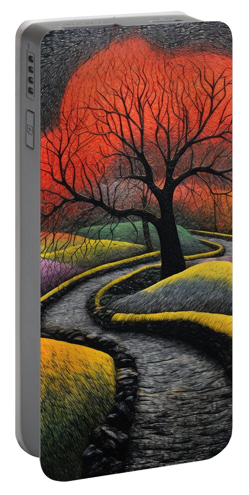 Landscape Portable Battery Charger featuring the painting The hidden Path by My Head Cinema