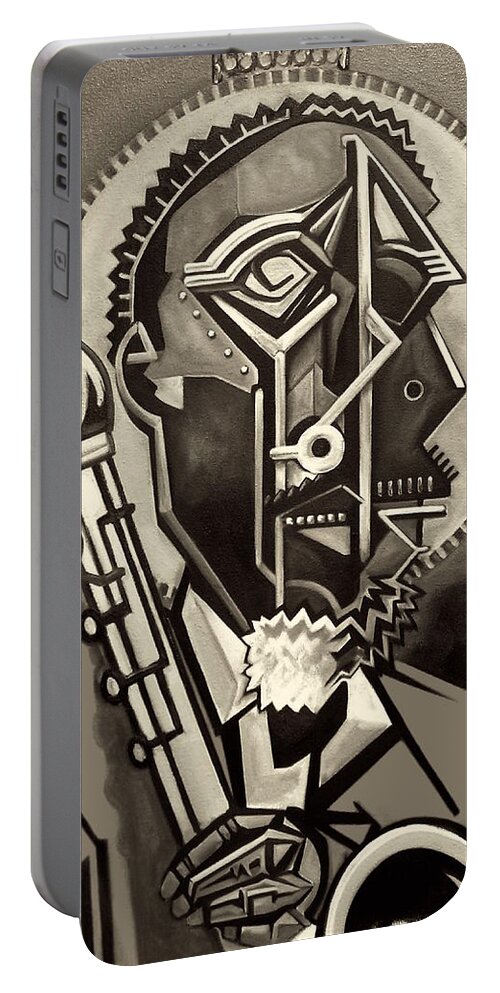  Portable Battery Charger featuring the painting The Holy Ghost / Black and White by Martel Chapman