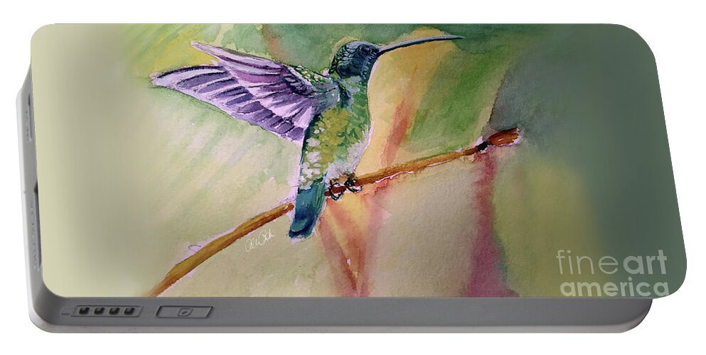 Hummingbird Portable Battery Charger featuring the painting The Hummingbird by Allison Ashton