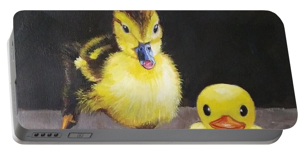 Duck Portable Battery Charger featuring the painting The Imposter by Jean Cormier