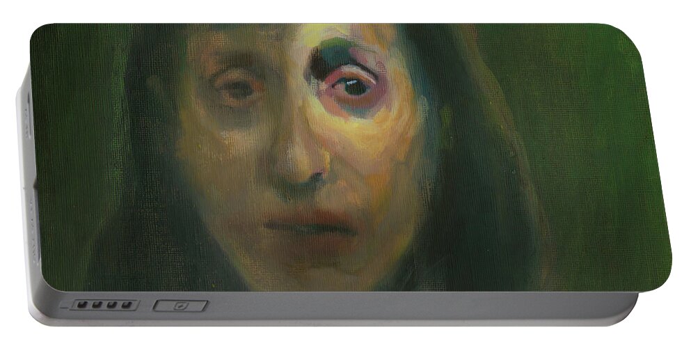 #truecrime Portable Battery Charger featuring the painting The Informant 4 by Veronica Huacuja