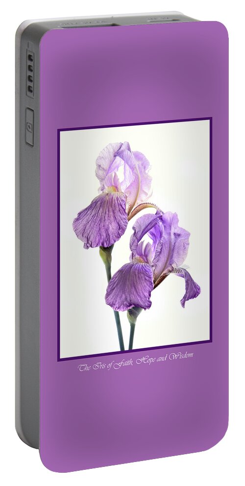 Macro Portable Battery Charger featuring the photograph The Iris of Faith Hope and Wisdom Card by Nancy Griswold
