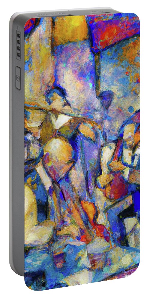 Jazz Band Portable Battery Charger featuring the painting The Jazz Club by Richard Day