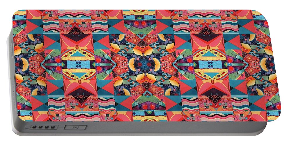 The Joy Of Design Mandala Series Puzzle 8 Arrangement 6 Quadrupled By Helena Tiainen Portable Battery Charger featuring the painting The Joy of Design Mandala Series Puzzle 8 Arrangement 6 Quadrupled by Helena Tiainen