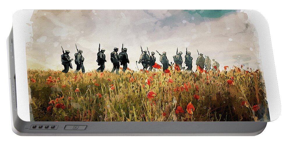 Soldiers And Poppies Portable Battery Charger featuring the digital art The Last March by Airpower Art