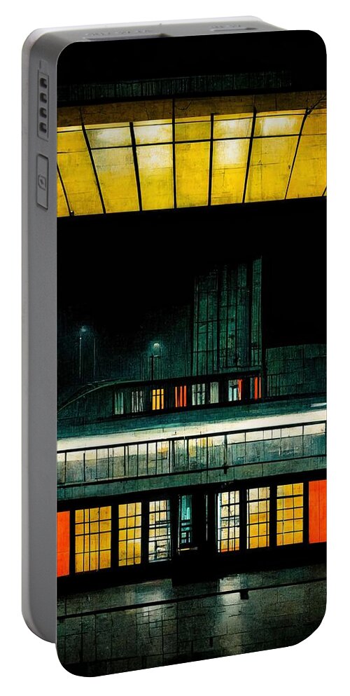 Train Station Portable Battery Charger featuring the digital art The Last Train by Nickleen Mosher