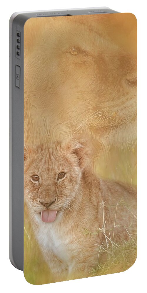 Lion Portable Battery Charger featuring the photograph The Lion of Judah Arises by Marjorie Whitley