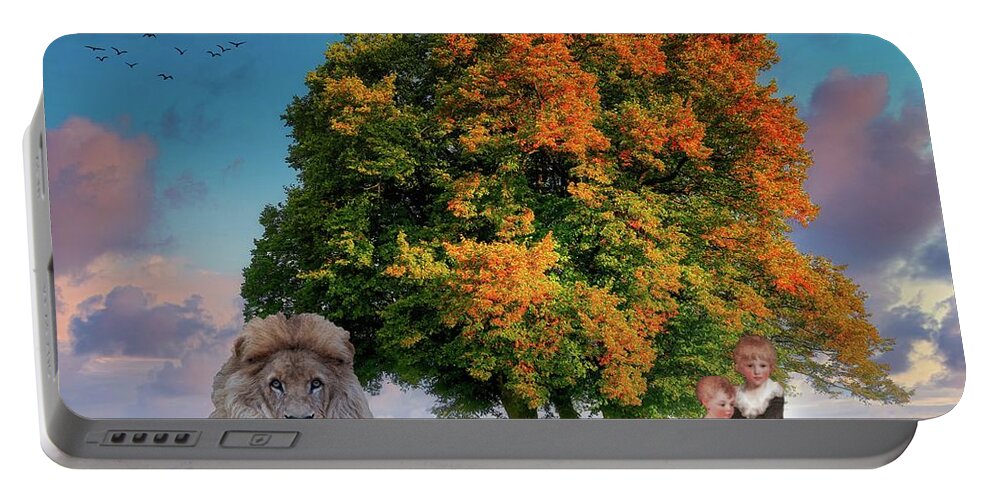 Jesus Portable Battery Charger featuring the digital art The Lion Shall Lie With the Lamb by Norman Brule