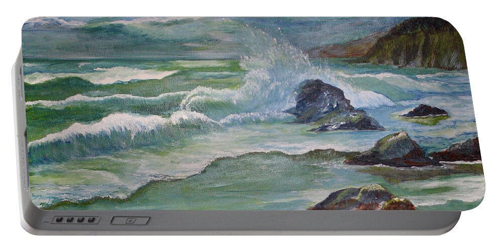 Ocean Portable Battery Charger featuring the painting The Living Sea by Peggy Rose