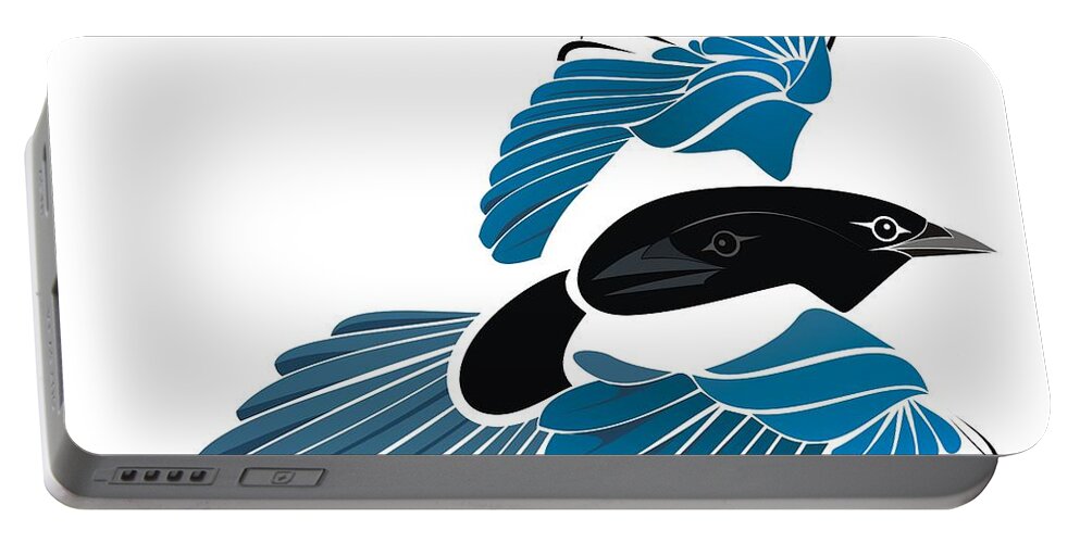 Bird Portable Battery Charger featuring the digital art The Magpie by Bryan Smith